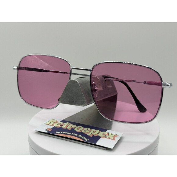 Vintage NOS Oversize Sunglasses  Square metal trendy Style | Dark Rose/Pink Lens - Picture 2 of 4